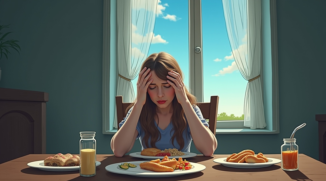 Une personne fatiguée après un déjeuner, illustrant le concept de somnolence post-repas.